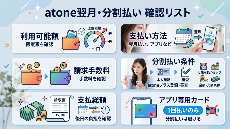 atone現金化の翌月払い・分割払いで確認するリスト