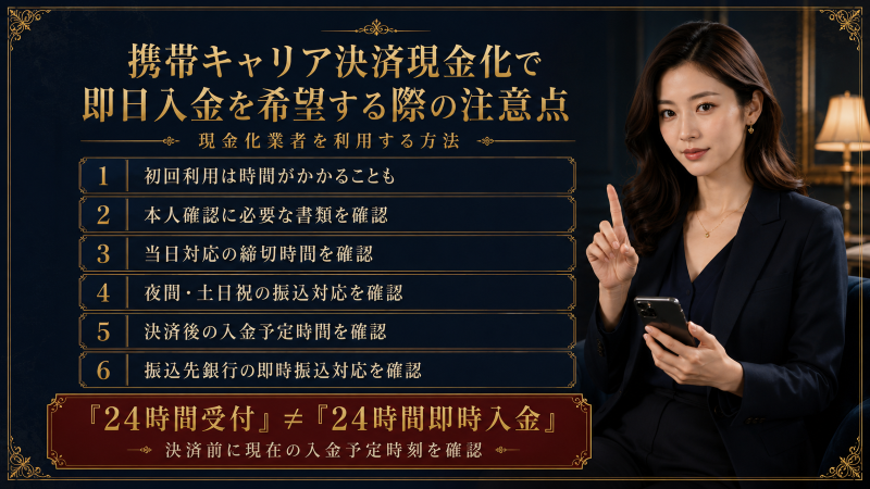 キャリア決済現金化で即日入金を希望する場合の注意点