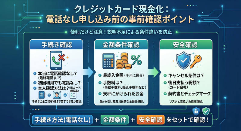 クレジットカード現金化業者を電話なしで申し込むまえの確認ポイント