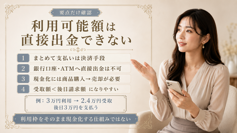 ソフトバンクで利用可能額は直接出金できない